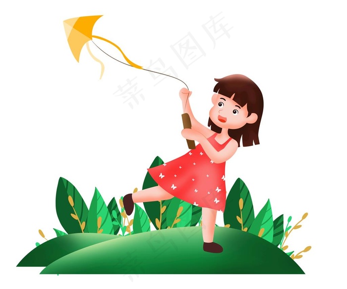 女孩放风筝图片psd模版下载