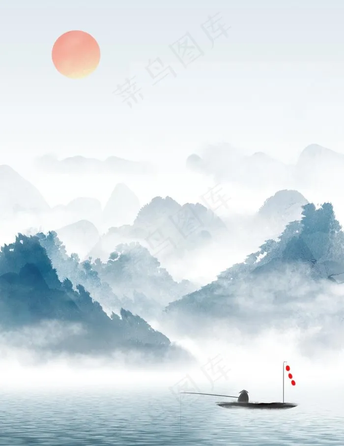 山水背景图片psd模版下载