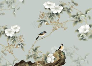花鸟画背景墙图片