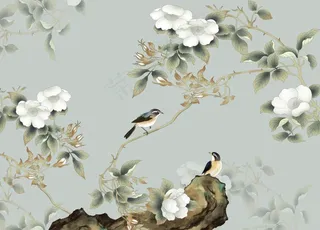 花鸟画背景墙图片