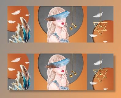 抽象美女羽毛几何图形装饰画图片