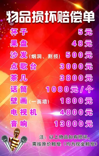 物品损坏赔偿单图片