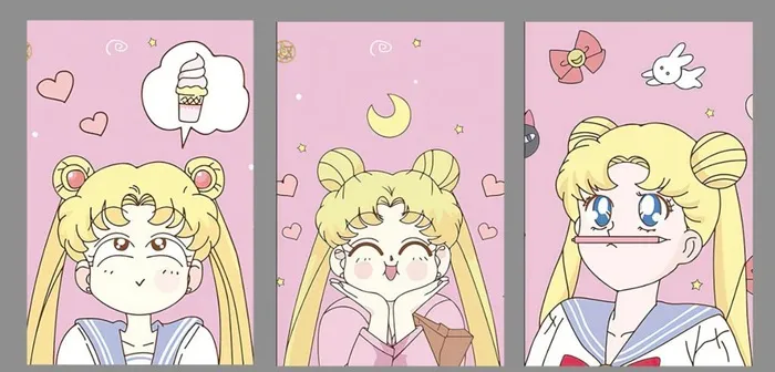 美少女三联画图片(9500x7000)psd模版下载