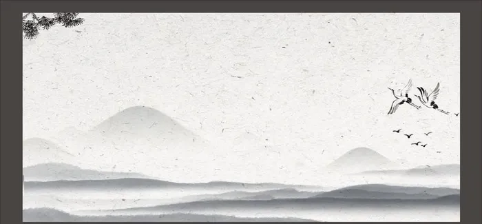 山水水墨白鹤图片cdr矢量模版下载