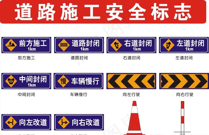 道路施工安全标志图片cdr矢量模版下载