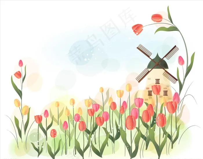 小清新梦幻郁金香背景素材图片eps,ai矢量模版下载