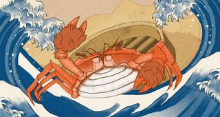 大闸蟹浮世绘风格插画图片