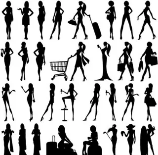 时尚女人 剪影 购物 喝红酒图片