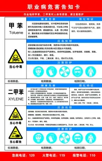 甲苯危害告知卡图片