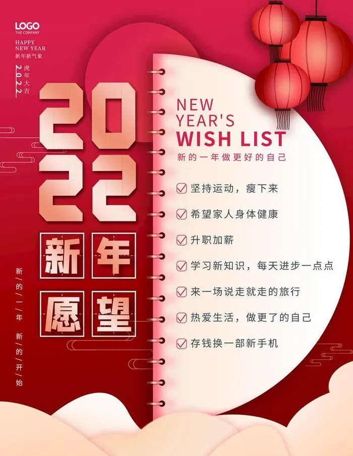 简约创意2022年新年愿望祝福图片(3543x4724)psd模版下载