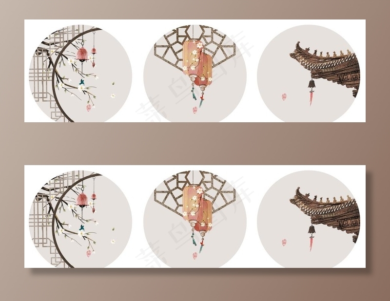 新中式现代简约民俗圆形装饰画图片