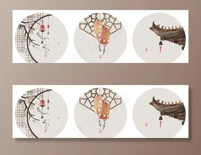 新中式现代简约民俗圆形装饰画图片