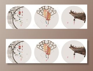 新中式现代简约民俗圆形装饰画图片