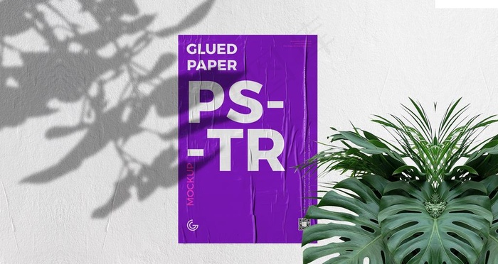 贴在墙上的海报样机效果图图片