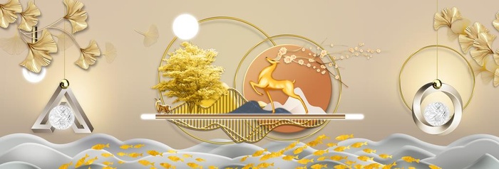 麋鹿金山装饰画图片(10383x3850)