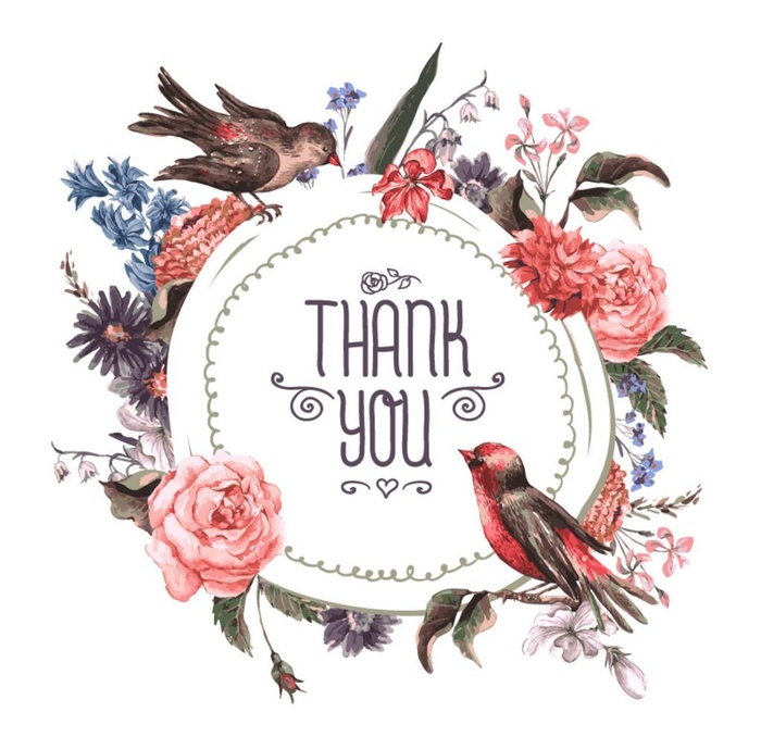 水彩花鸟感恩卡矢量素材图片
