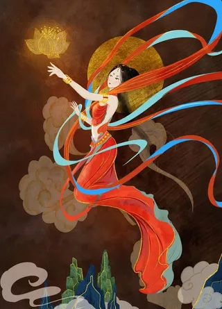 敦煌飞天插画图片