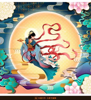 嫦娥矢量插画海报图片