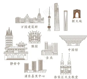 上海标志性建筑线稿图图片