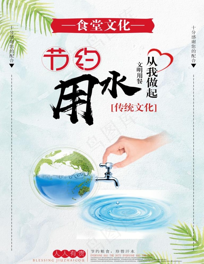 食堂文化 节约用水图片(2835x3780)psd模版下载