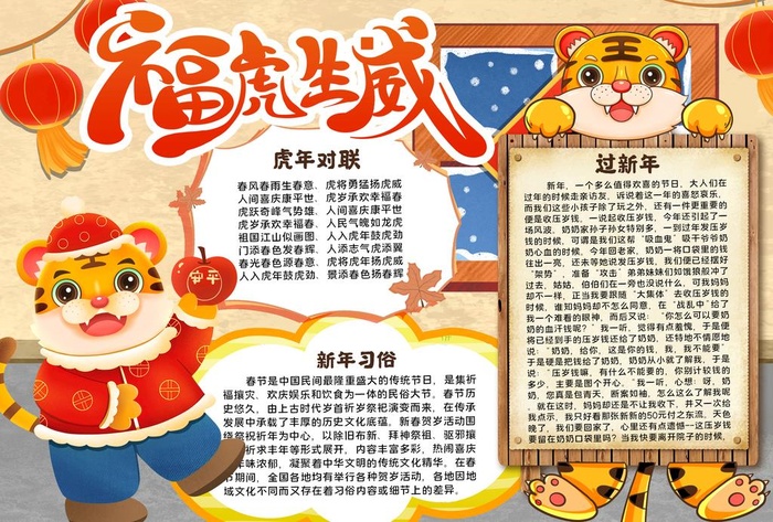 虎年大吉2022年新年小报手抄图片(210x297)psd模版下载
