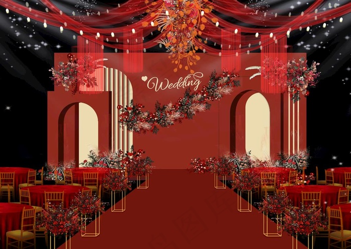 红色婚礼效果图片