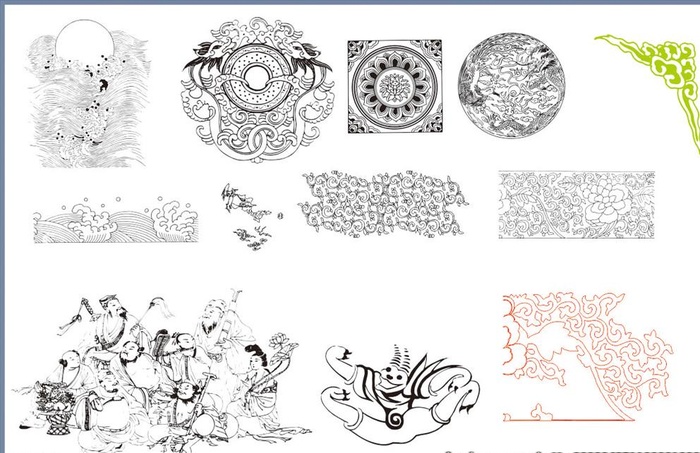 八仙过海 传统图案 古典花纹图片cdr矢量模版下载
