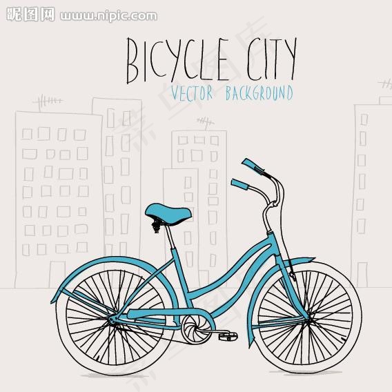 自行车手绘插画矢量素图片