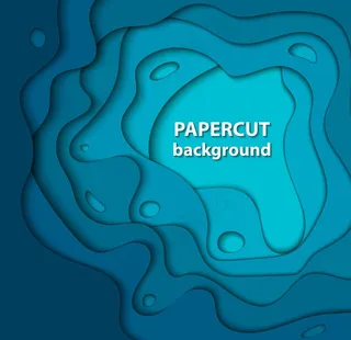 蓝色多层次立体剪纸效果背景图片