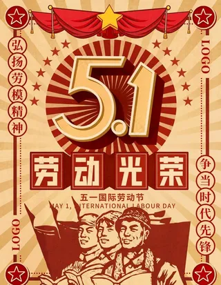 复古风五一劳动节劳动最光荣海报图片