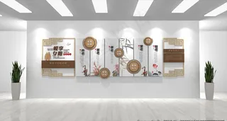 中式木纹悦享夕阳养老院文化墙图片