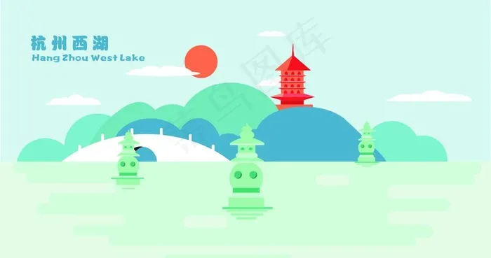 扁平西湖图片cdr矢量模版下载