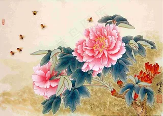 国画工笔牡丹图 富贵甜蜜图片