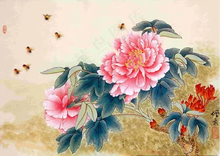 国画工笔牡丹图 富贵甜蜜图片 国画工笔牡丹图 富贵甜蜜图片