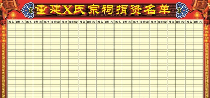重建宗祠捐资捐款名单图片cdr矢量模版下载