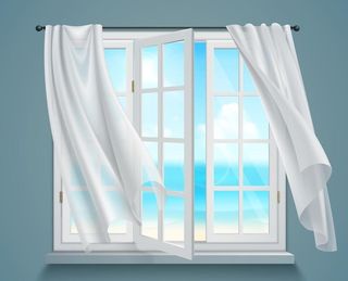 窗户窗帘海边图片