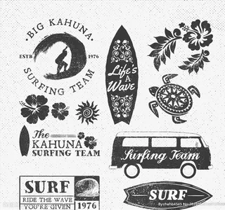 标志,复古,运动,标识,团队,冲浪,夏威夷
