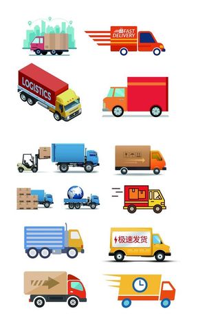 卡通物流车快递车免抠素材图片