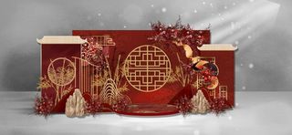 红色中式婚礼迎宾区效果图图片