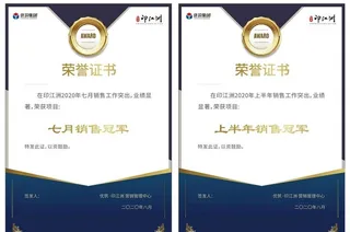 销冠荣耀证书图片