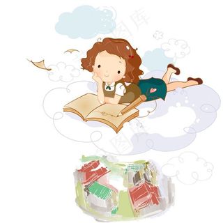 趴在云上写日记的女生图片