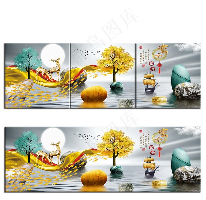发财树 发财鹿 装饰画图片