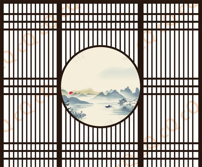 中式窗格屏风图片ai矢量模版下载