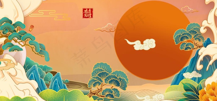 国潮风背景图片psd模版下载