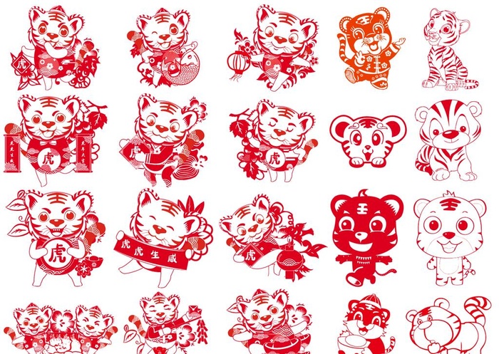 老虎剪纸图片ai矢量模版下载