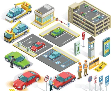 卡通停车场场景立体平面图图片