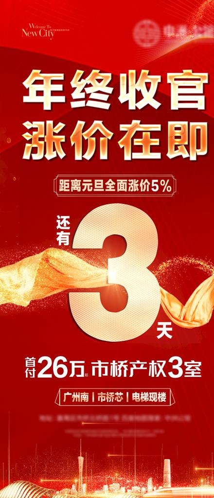 高端红色地产涨价微信宣传海报图片(1080x2340)psd模版下载