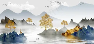 轻奢麋鹿背景墙图片