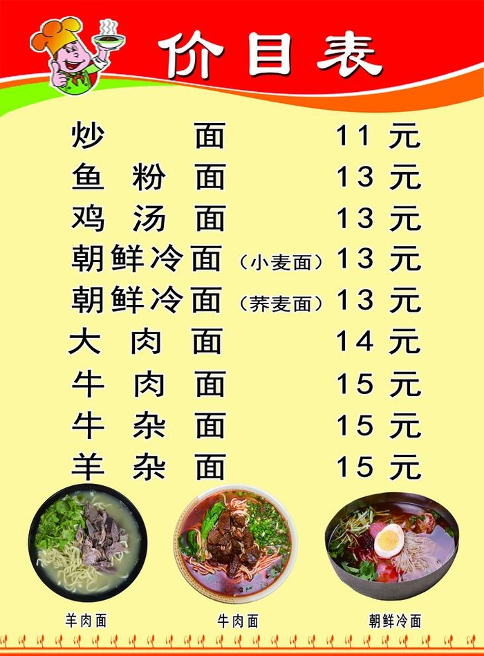 面馆价格表图片(1772x2480)psd模版下载