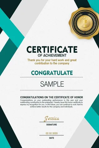 蓝色简约荣誉证书图片